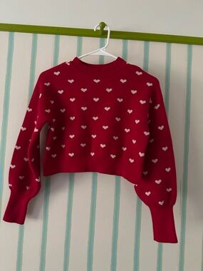 Altar'd State Red Cropped Heart Knit Sweater